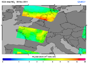 Total NO2 column of 08 November 2011
