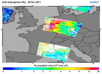 Tropospheric NO2 of 06 November 2011