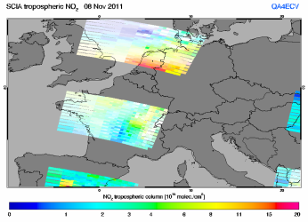 Tropospheric NO2 of 08 November 2011