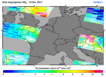 Tropospheric NO2 of 10 November 2011