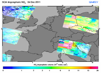 Tropospheric NO2 of 04 December 2011