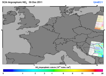 Tropospheric NO2 of 05 December 2011