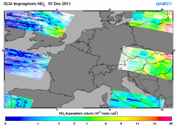 Tropospheric NO2 of 07 December 2011