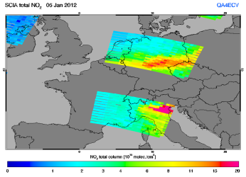 Total NO2 column of 05 January 2012