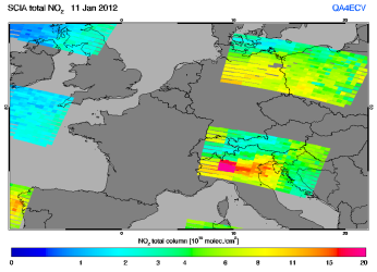 Total NO2 column of 11 January 2012