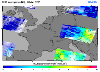 Tropospheric NO2 of 03 January 2012