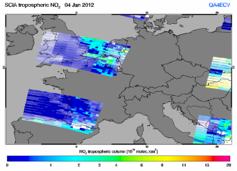 Tropospheric NO2 of 04 January 2012