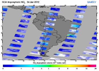 Tropospheric NO2 of 04 January 2012