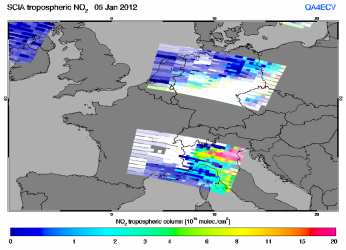 Tropospheric NO2 of 05 January 2012
