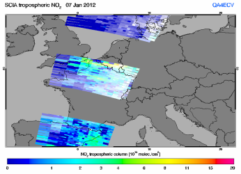 Tropospheric NO2 of 07 January 2012