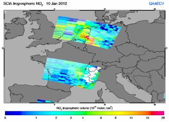 Tropospheric NO2 of 10 January 2012