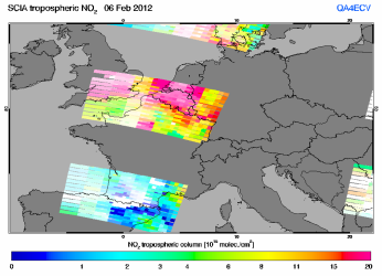 Tropospheric NO2 of 06 February 2012