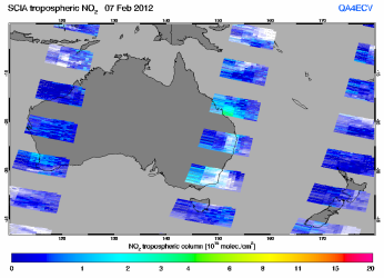 Tropospheric NO2 of 07 February 2012