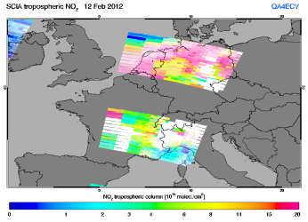 Tropospheric NO2 of 12 February 2012
