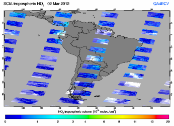 Tropospheric NO2 of 02 March 2012