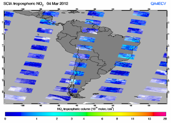 Tropospheric NO2 of 04 March 2012