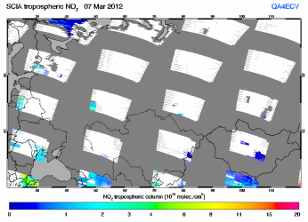 Tropospheric NO2 of 07 March 2012