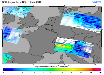 Tropospheric NO2 of 11 March 2012