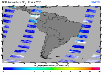 Tropospheric NO2 of 01 April 2012