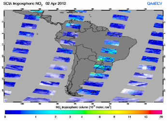 Tropospheric NO2 of 02 April 2012