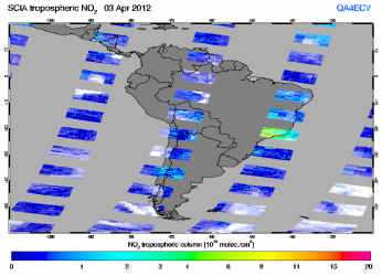 Tropospheric NO2 of 03 April 2012