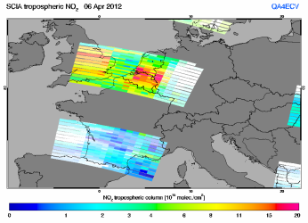 Tropospheric NO2 of 06 April 2012