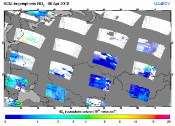 Tropospheric NO2 of 06 April 2012