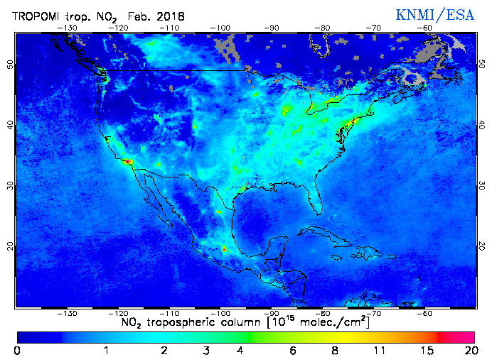 Regional Tropospheric NO2 of February 2018