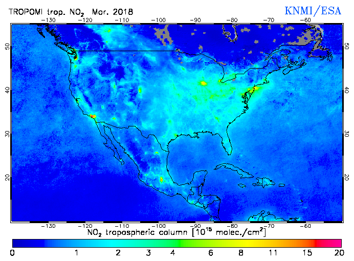 Regional Tropospheric NO2 of March 2018