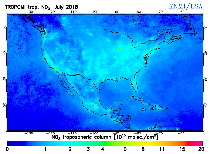 Regional Tropospheric NO2 of July 2018