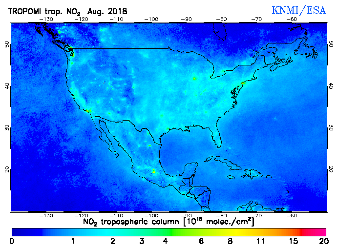 Regional Tropospheric NO2 of August 2018
