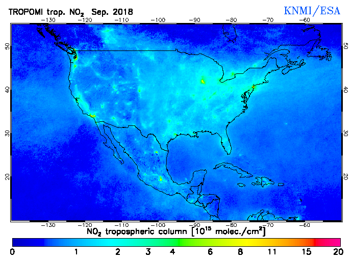 Regional Tropospheric NO2 of September 2018