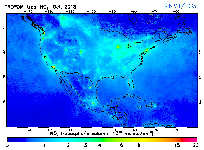Regional Tropospheric NO2 of October 2018