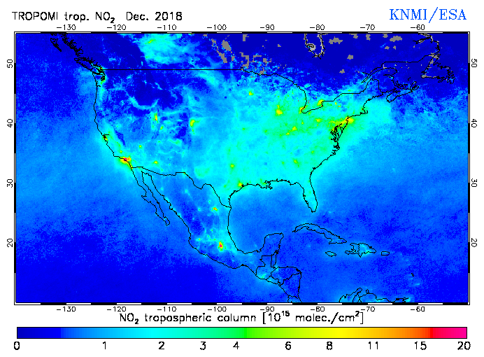 Regional Tropospheric NO2 of December 2018