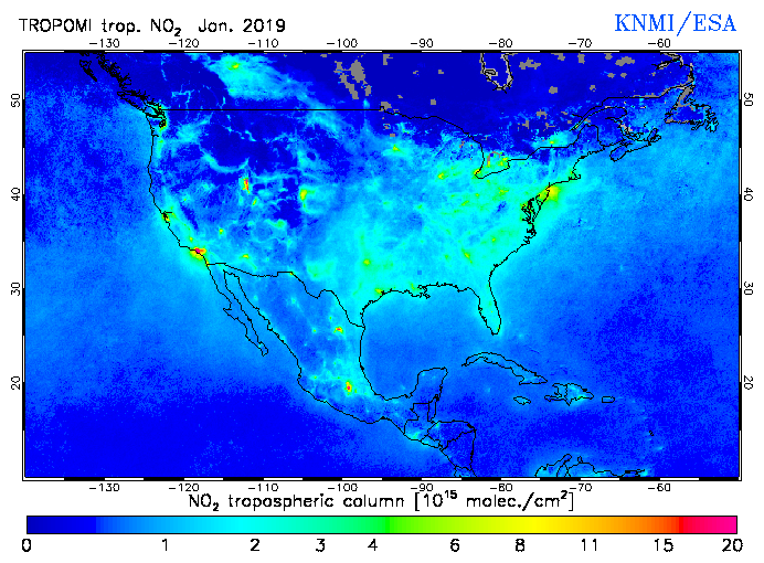 Regional Tropospheric NO2 of January 2019