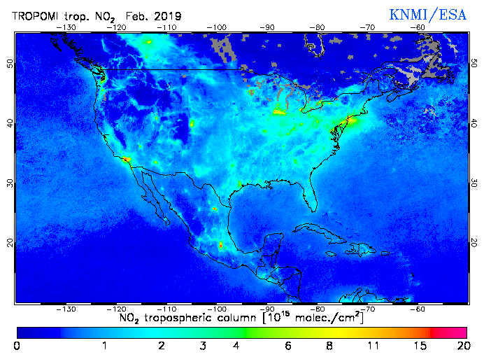 Regional Tropospheric NO2 of February 2019