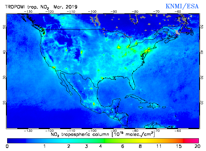 Regional Tropospheric NO2 of March 2019