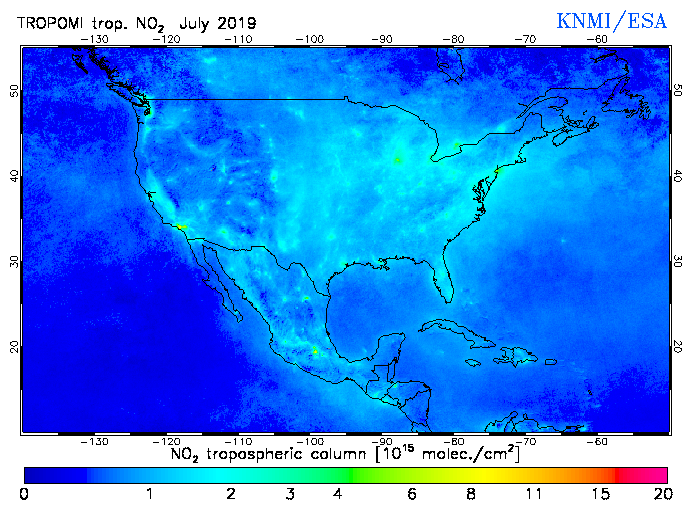 Regional Tropospheric NO2 of July 2019