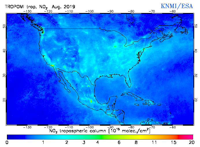 Regional Tropospheric NO2 of August 2019