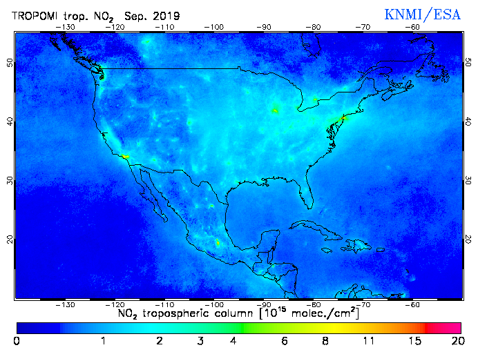 Regional Tropospheric NO2 of September 2019