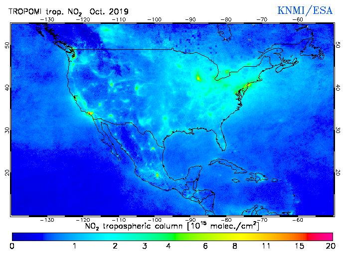Regional Tropospheric NO2 of October 2019