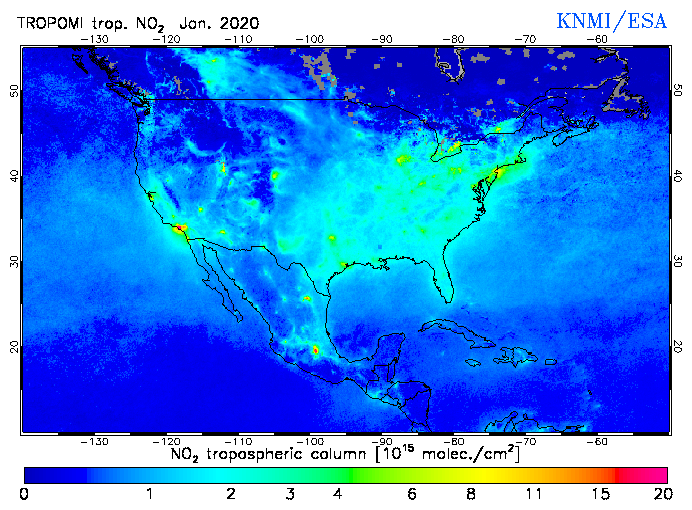 Regional Tropospheric NO2 of January 2020