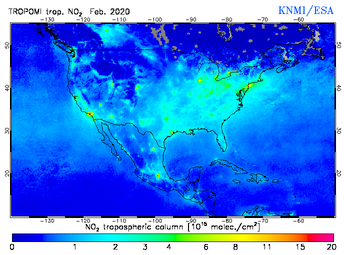 Regional Tropospheric NO2 of February 2020