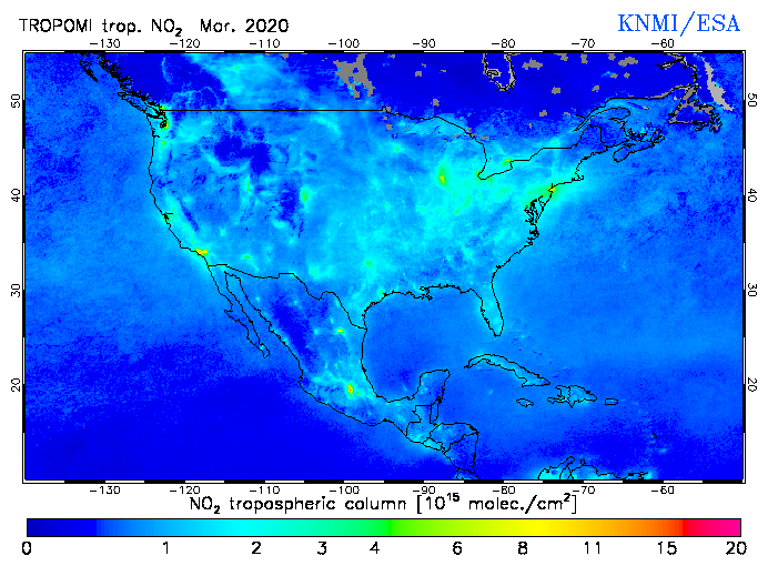 Regional Tropospheric NO2 of March 2020