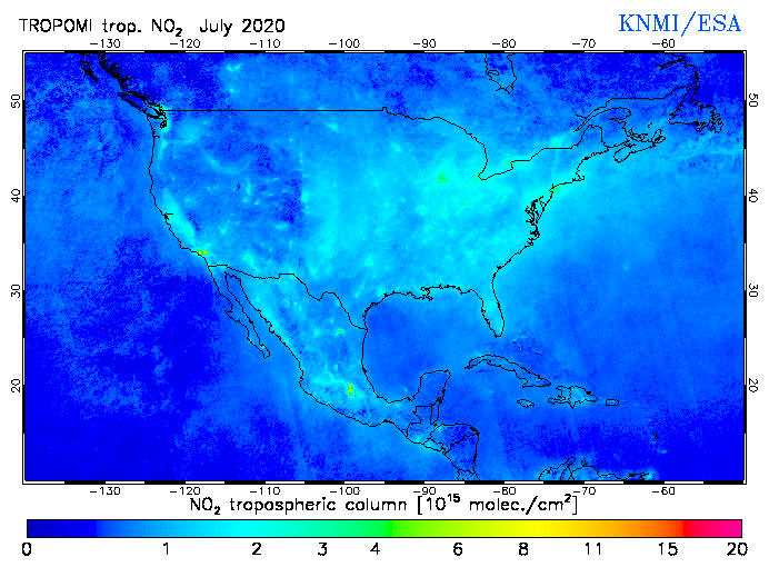 Regional Tropospheric NO2 of July 2020
