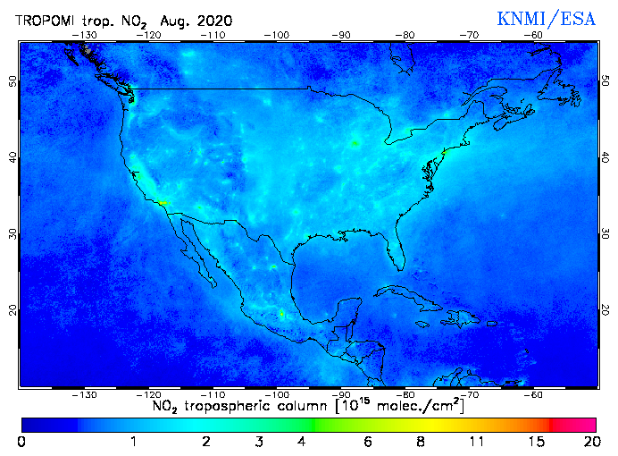 Regional Tropospheric NO2 of August 2020
