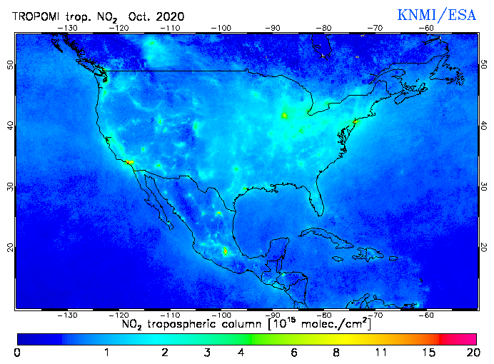 Regional Tropospheric NO2 of October 2020
