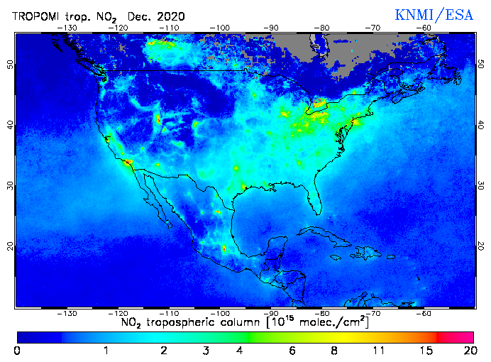 Regional Tropospheric NO2 of December 2020
