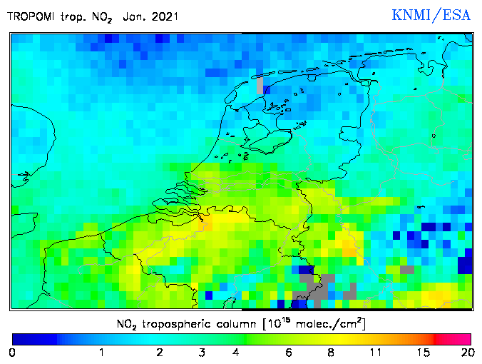 Regional Tropospheric NO2 of January 2021