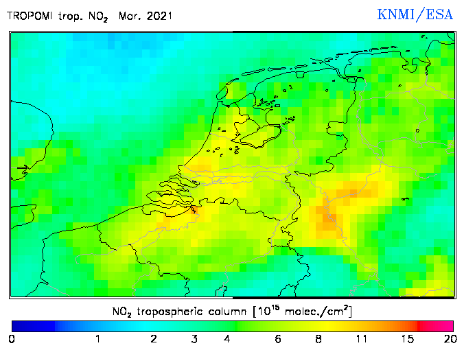 Regional Tropospheric NO2 of March 2021